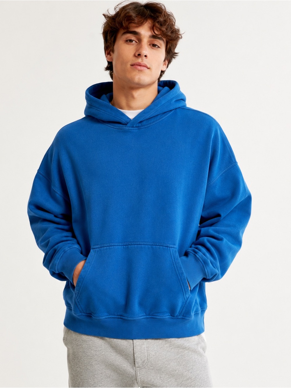 Abercrombie & Fitch L Soft Essentials Hoodie Blue Oversized Pullover Sweatshirt